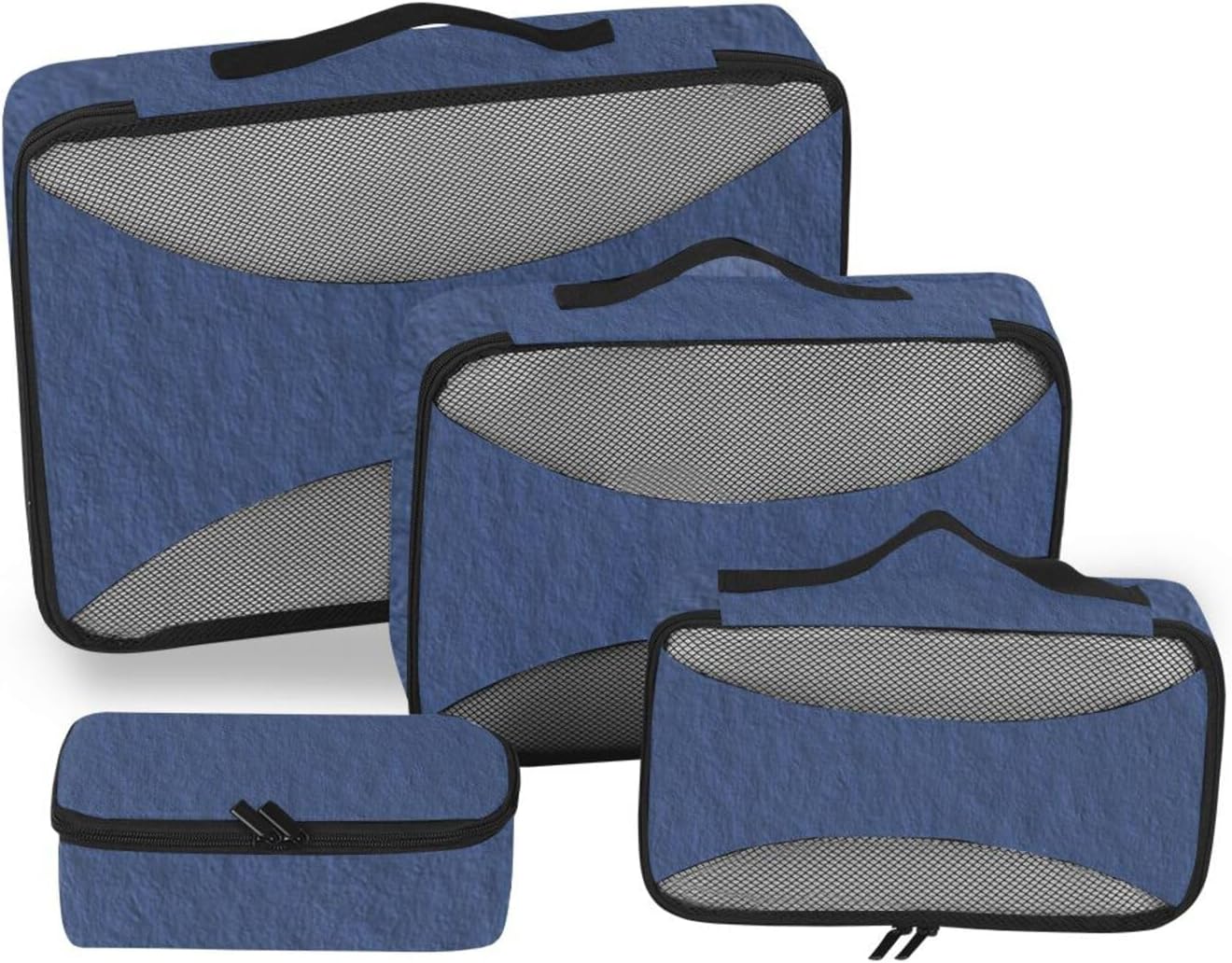 Navy Blue Linen Texture 4 Pcs set bag organizer insert Mesh Travel Essentials expandable packing cubes