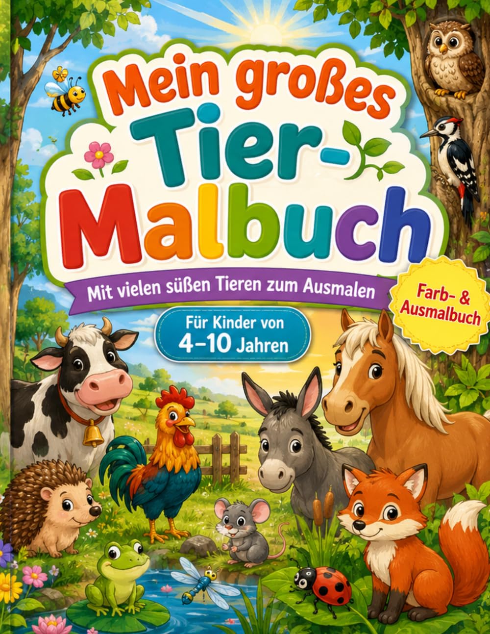 Mein großes Tier-Malbuch: Farb- & Ausmalbuch für Kinder von 4–10 Jahren. Mit vielen süßen Tieren zum Ausmalen