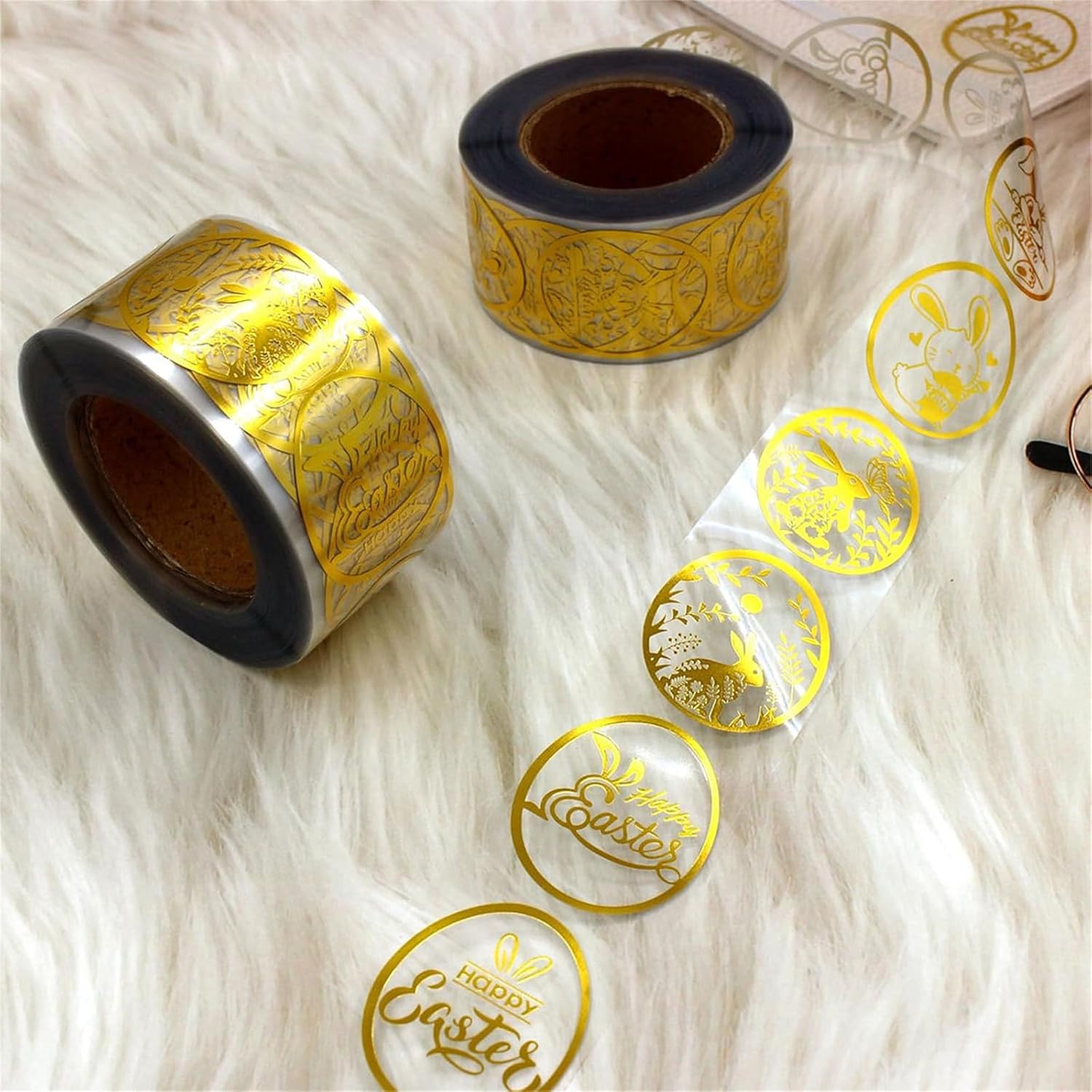 500 Pcs Easter Stickers Roll Fun Gold 1 Inch Cut Self-Adhesive Gift Round Seal Label Rabbit Stickers for Kids Teens Scrapbook Envelopes Water Bottles (Easter-A)
