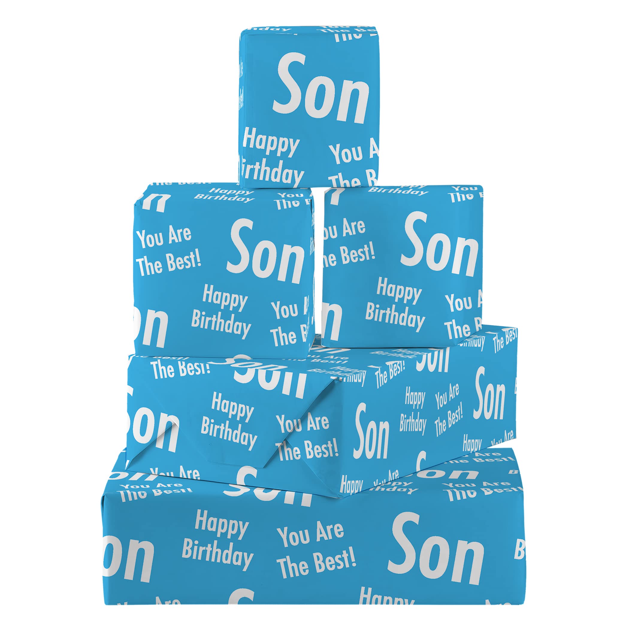 Hunts England - 5 Sheets Of Son Birthday Fun Wrapping Paper - Includes 5 Gift Tags - Son Male Folded Gift Wrap For A Boy - Urban Colour Collection - Gift Wrap For Son - For Children