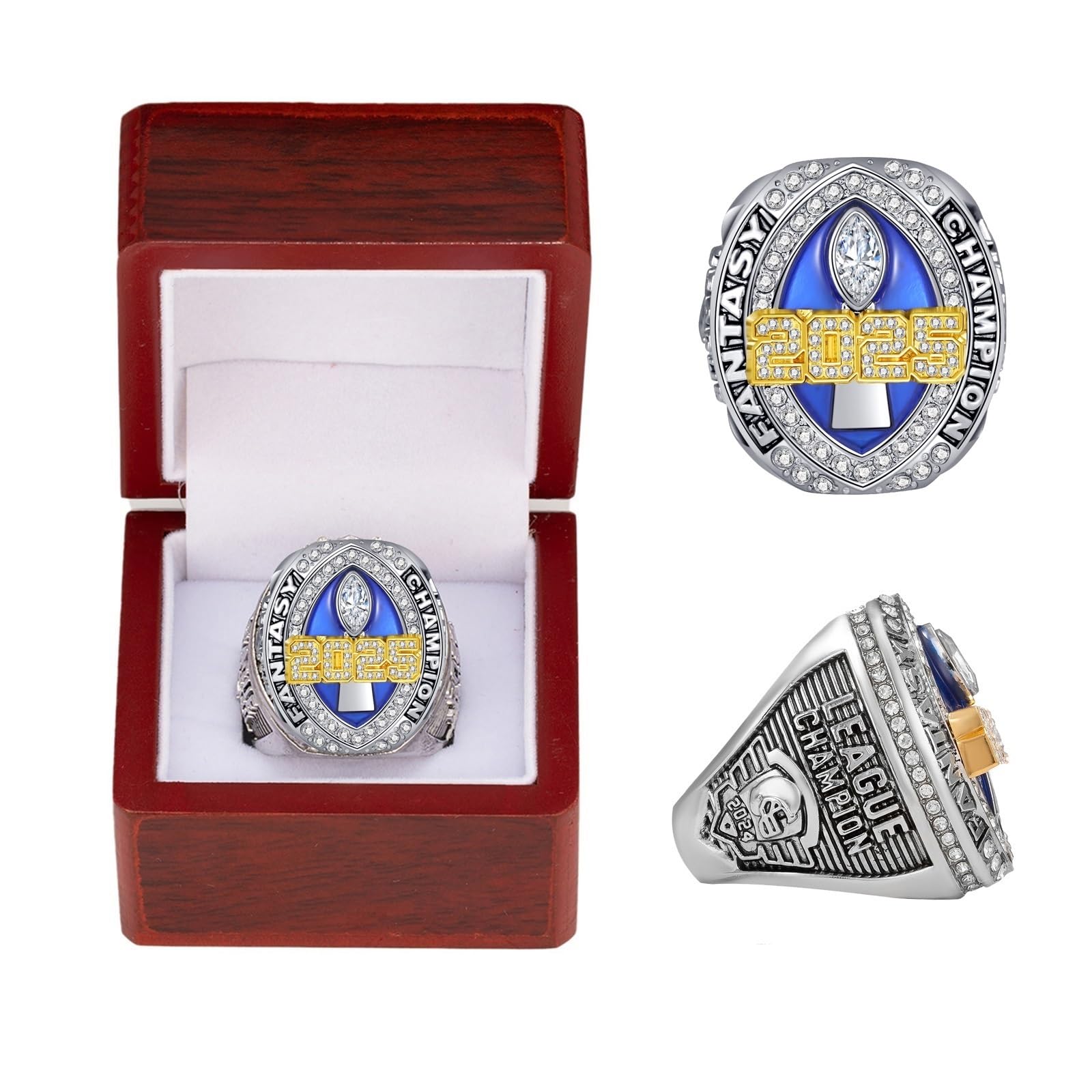 HYKJSHED 2025 Fantasy Football Rings Father's Day Collectibles Championship Rings FFL Championship Rings Fan Memorabilia Football Displays for Friends and Displays