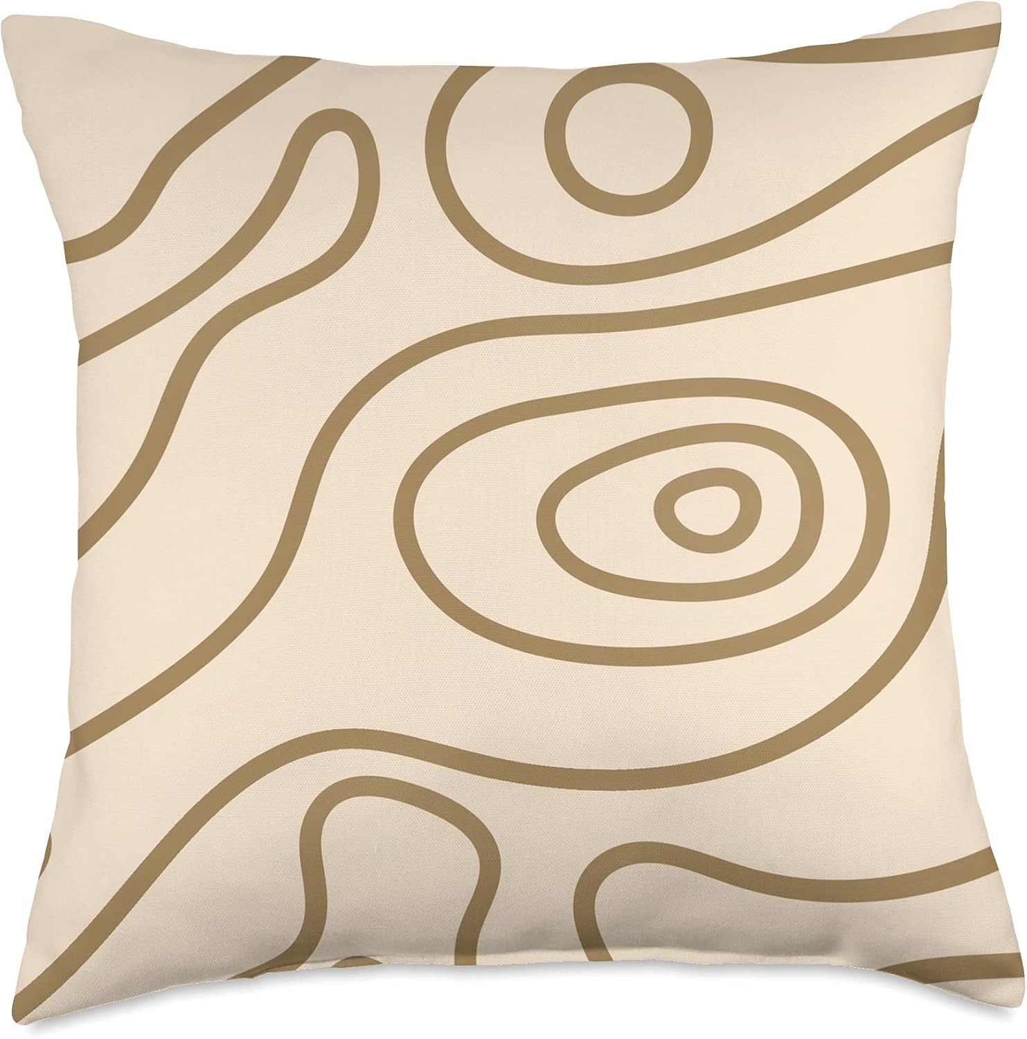Creamy and Beige Retro Liquid Swirl Abstract Minimalist Line Throw Pillow, 18x18, Multicolor