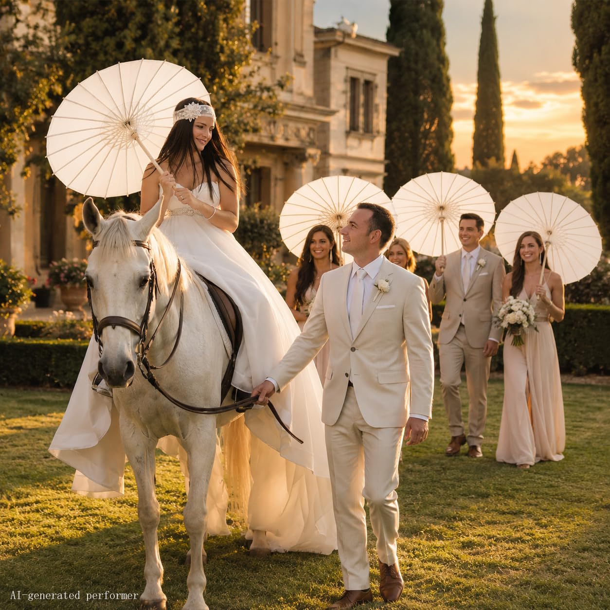 HOOMUU Paper Umbrellas for Weddings - Chinese Japanese White Paper Parasol for Women