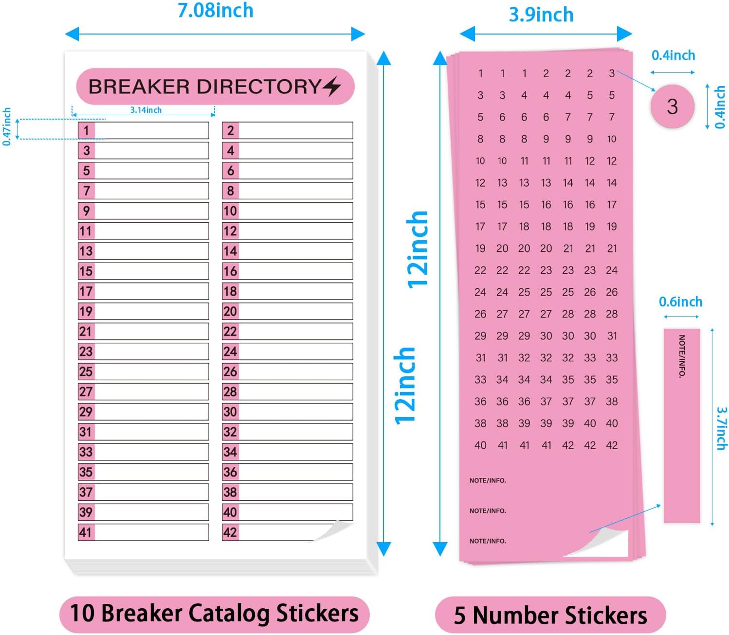 STARLIBOO 16 Sheets Breaker Panel Labels, Electrical Box Sticker Numbers Breaker Panel Labels, Waterproof Durable Self-Adhesive Electrical Stickers- Pink image 2