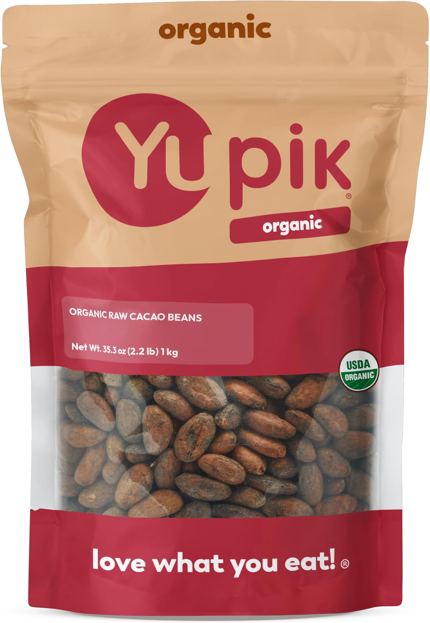 Yupik Organic Raw Cacao Beans, 2.2 lb (35.2 oz), Vegan, GMO-Free, Kosher, Gluten-Free, Dried Beans, Fermented, Unroasted, No Sugar Added, Source of Fiber & Iron, Ideal for Baking & Chocolate Making