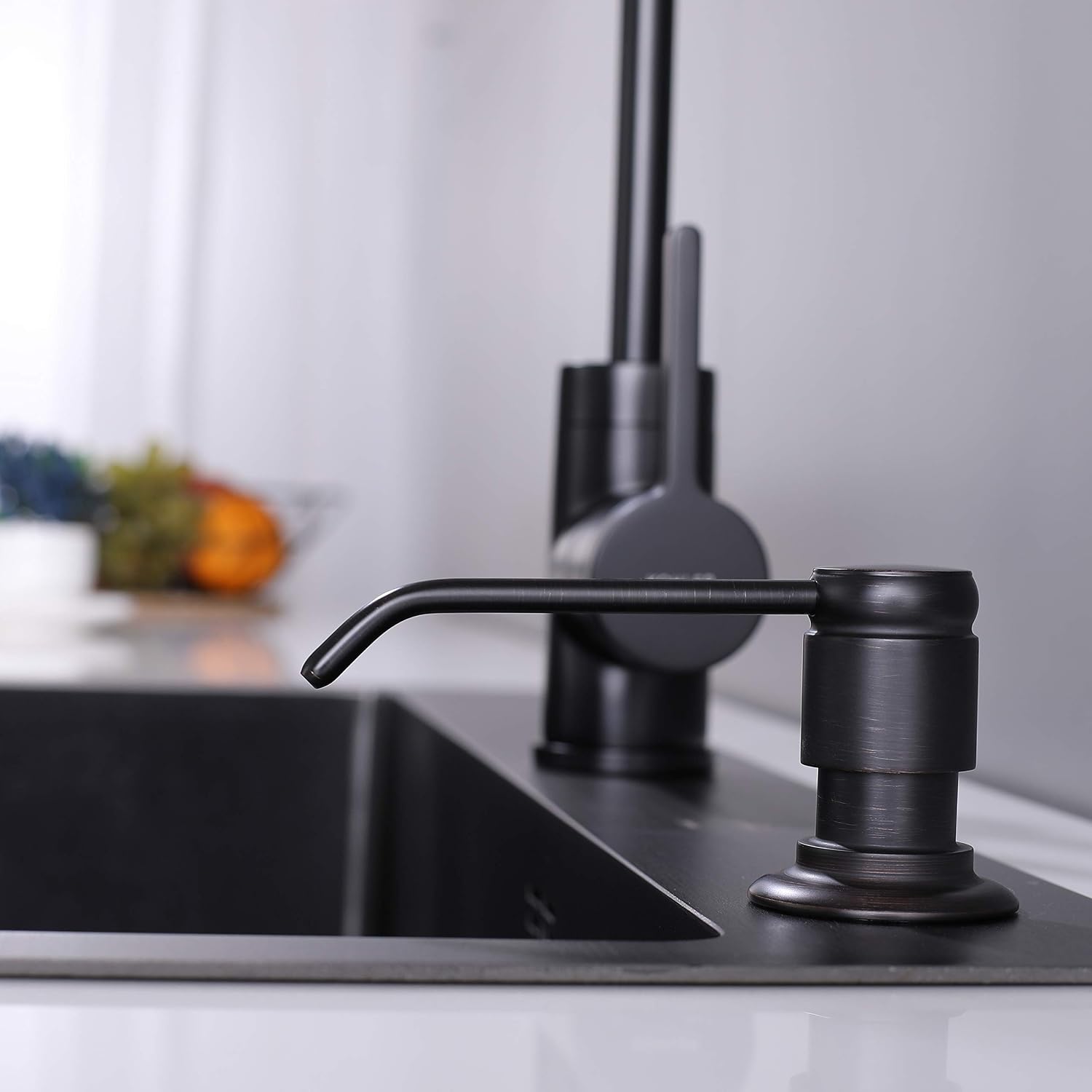 GAGALIFE Soap Dispenser for Kitchen Sink (Oil Rubbed Bronze) and Extension Tube Kit, Complete Brass Head, 40" Silicone Tube Connect to The Soap Bottle Directly, No More Top Refill image 2