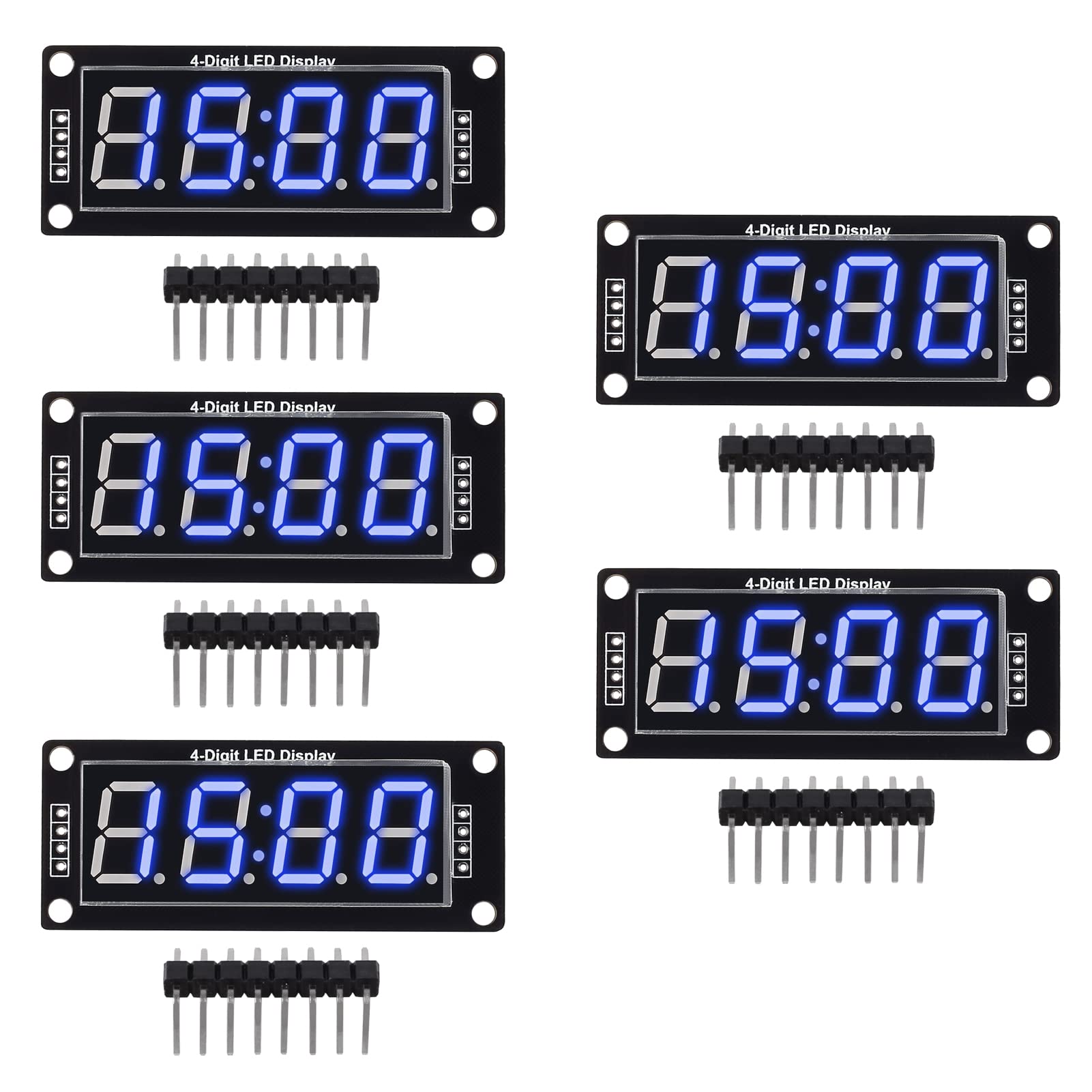 5Pcs 0.56 LED Display Digital Tube Clock Module 4 Digit LED 0.56 inch Display Time Clock Indicator Tube 7 Segments Double Dots TM1637 Blue Color