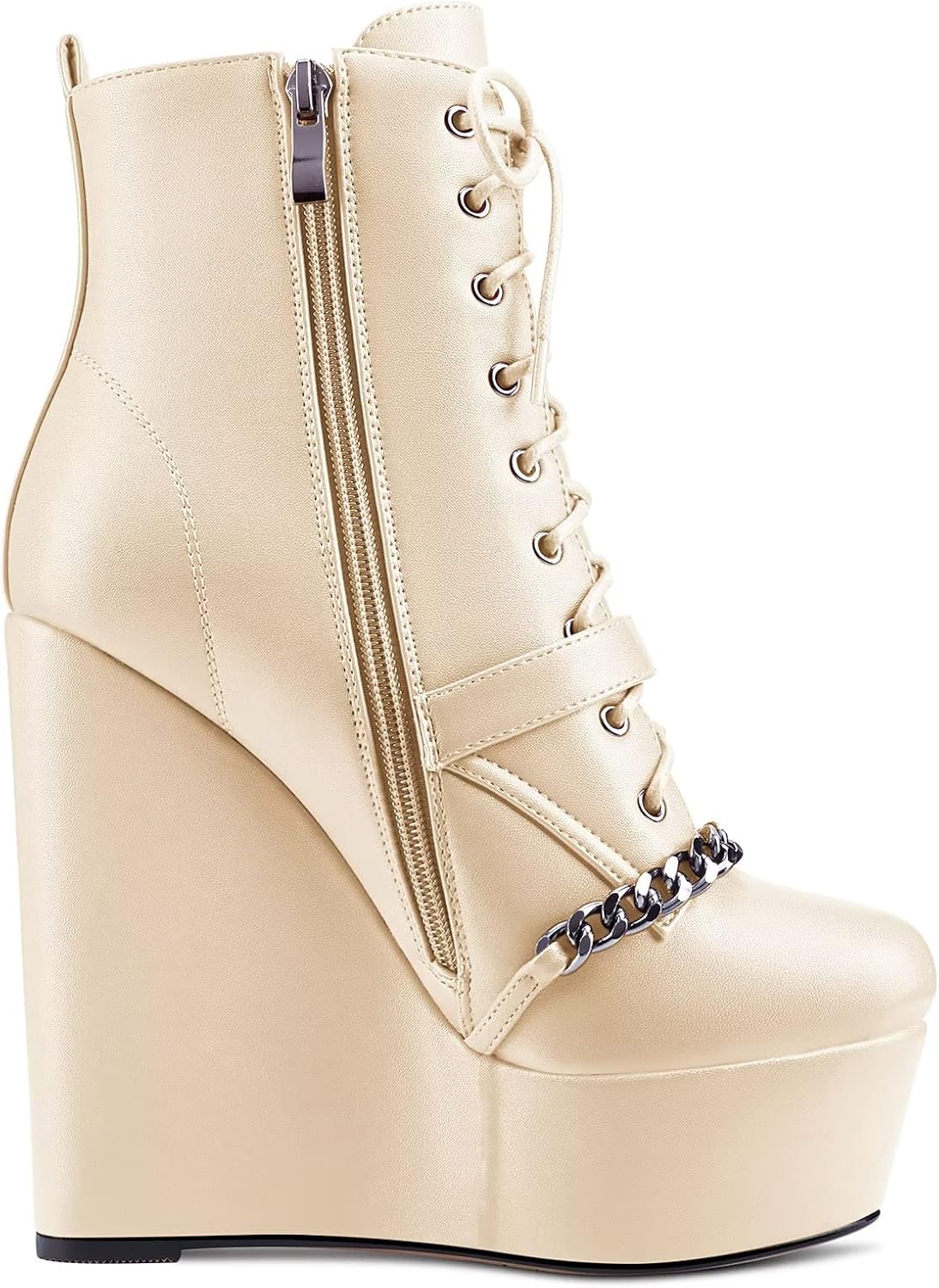 HDEUOLM Women High Wedge Platform Heel Round Toe Ankle Boots Short Bootie Zipper Party Cute Boots