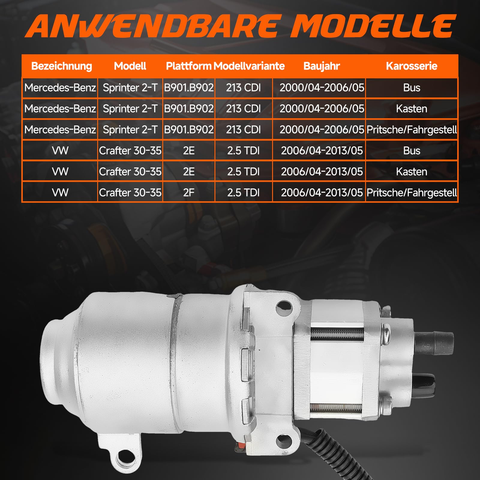 Kupplung Hydraulikpumpe AMT-Hydraulikpumpe kompatibal mit Mercedes-Benz Sprinter 2-T B901 B902 Kompatibel mit VW Crafter 2.5 TDI,2000-2013,#2095530201