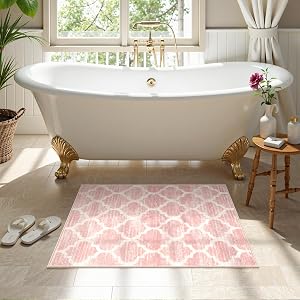 Lahome Moroccan Washable 2x3 Rugs Pink Bathroom Rugs Non-Slip Mats,Kitchen Rugs Throw Kids Nursery Rug, Small Soft Girls Dorm Bedside Rug Modern Trellis Carpet for Bedroom Laundry Living Roo