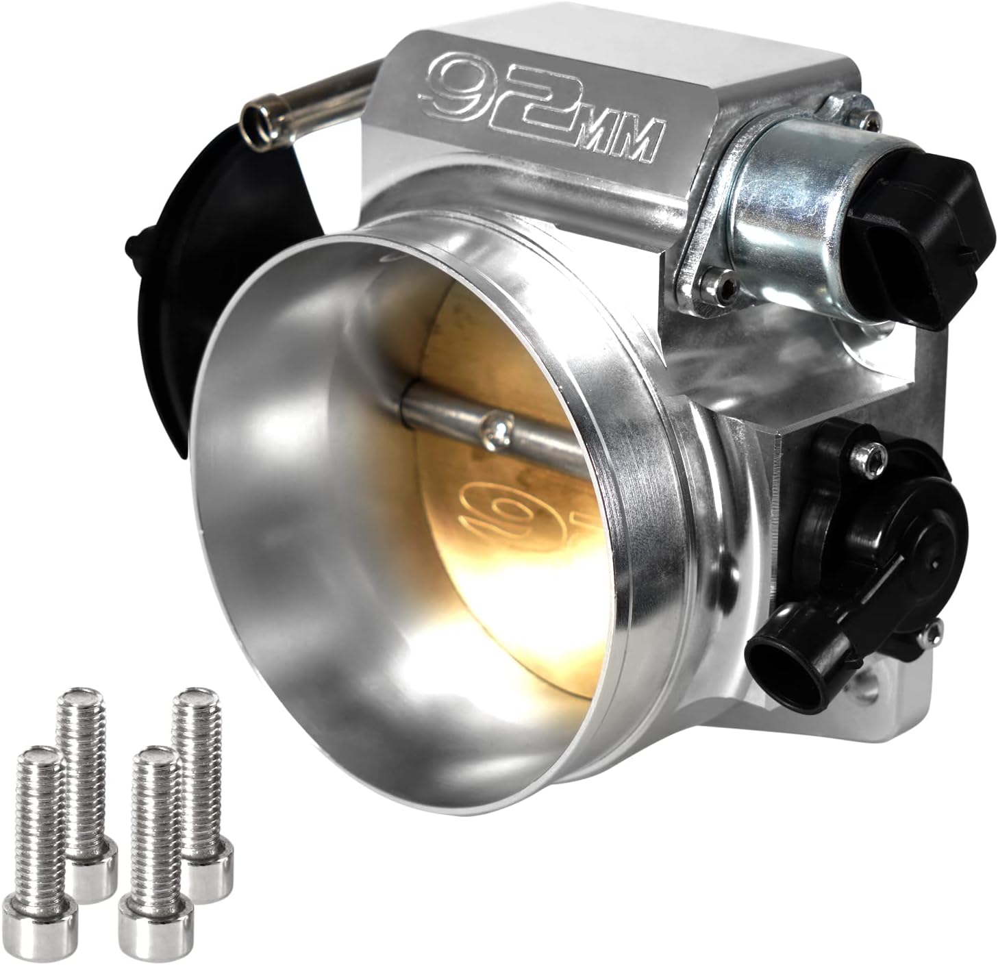 92mm Throttle Body 4-Bolt for LS1 LS2 LS3 LS6 LS7 LSX Drive by Cable with Throttle Position Sensors TPS IAC Aluminum Silver HTRACING