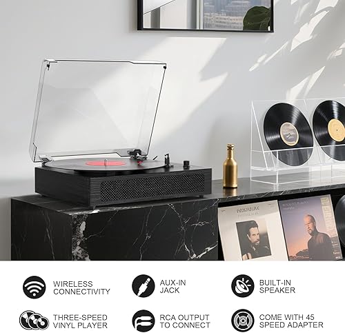 Miniatura 6 de Tocadiscos de vinilo Bluetooth con altavoces estéreo incorporados, transmisión por correa, tocadiscos de 3 velocidades para discos de vinilo,