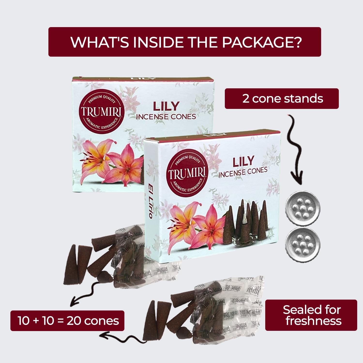 Lily Räucherkegel – insgesamt 20 Kegel-Räucherstäbchen – Doppelpack mit 10 Räucherkegeln – Räucherkegel mit Duft – Räucherkegel – Räucherkegel – Incent Cone