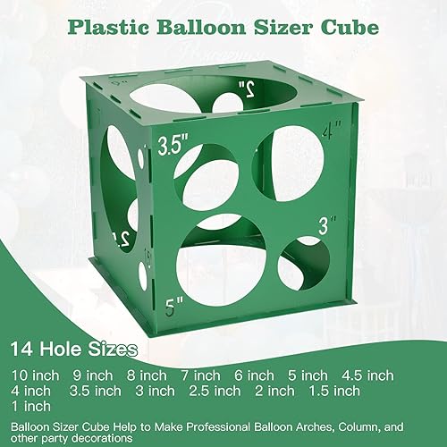 Miniatura 2 de Pllieay Cubo de medición de globos de 14 agujeros, caja de medición de globos de plástico verde, herramienta de medición de globos plegable con
