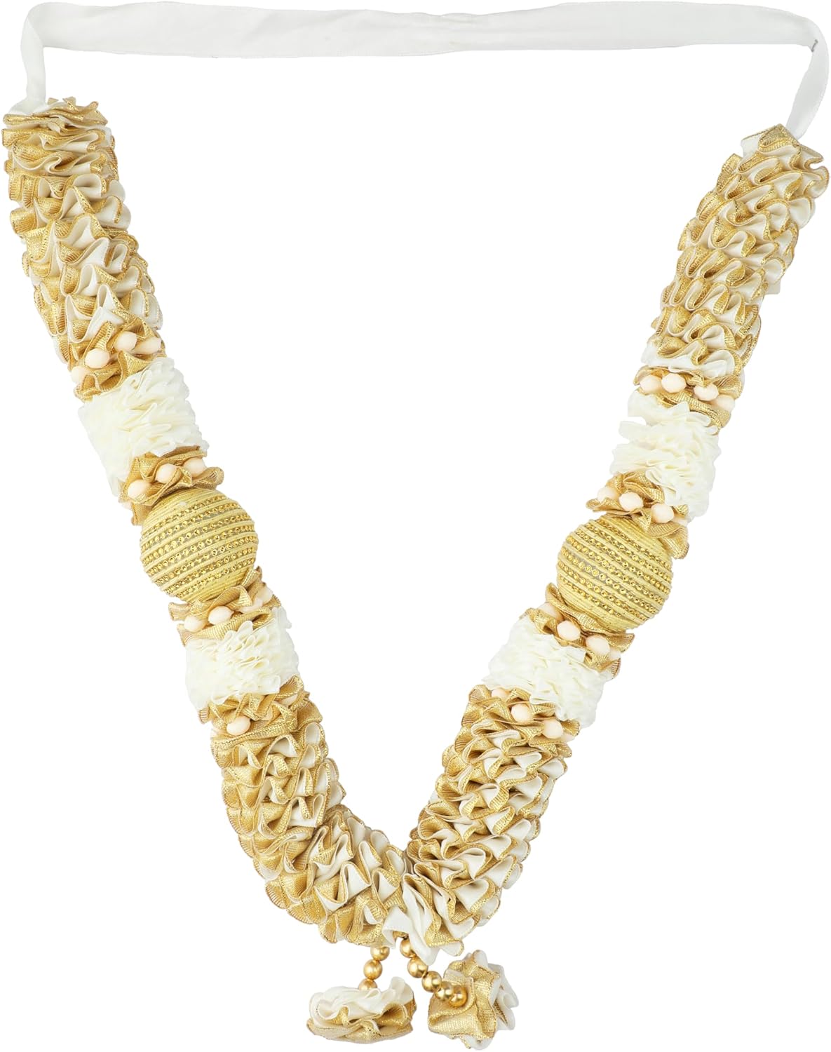 Mala Artificial Flowers Ribbon Garland Haar Large Mala for Idol-Mala for God, Pooja Sringar Articles Ornament for Multipurpose Indian Traditional Festival Ganesha Decoration (Size:-20")(White)