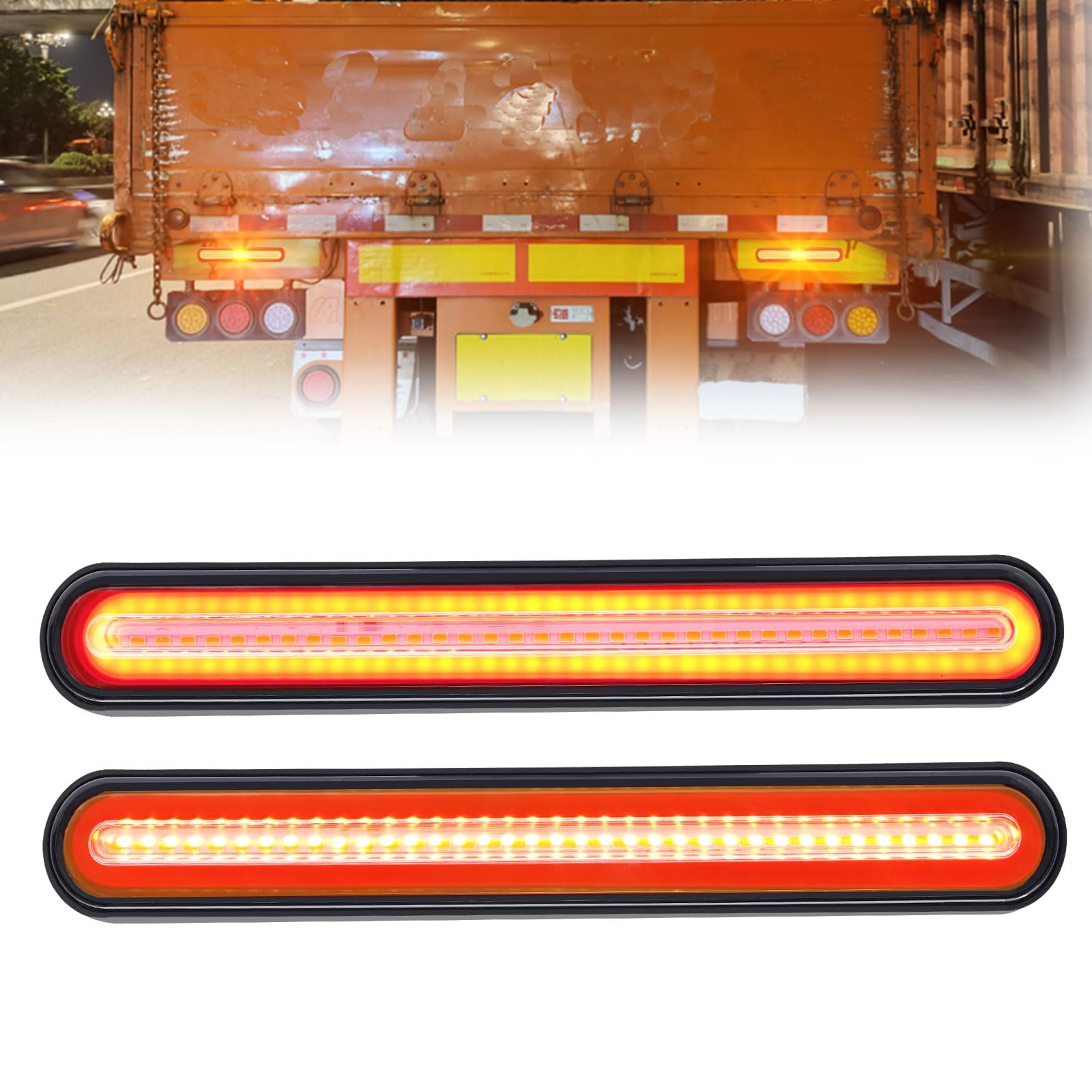 Biqing 2PCS 12.8 Inch Fanali LED Rimorchio,Universale 12V Fanali Posteriori LED Rosso Stop LED Camion Ambra Indicatore di Direzione Illuminazione Lampada per Auto Camion Furgone Caravan Rimorchi