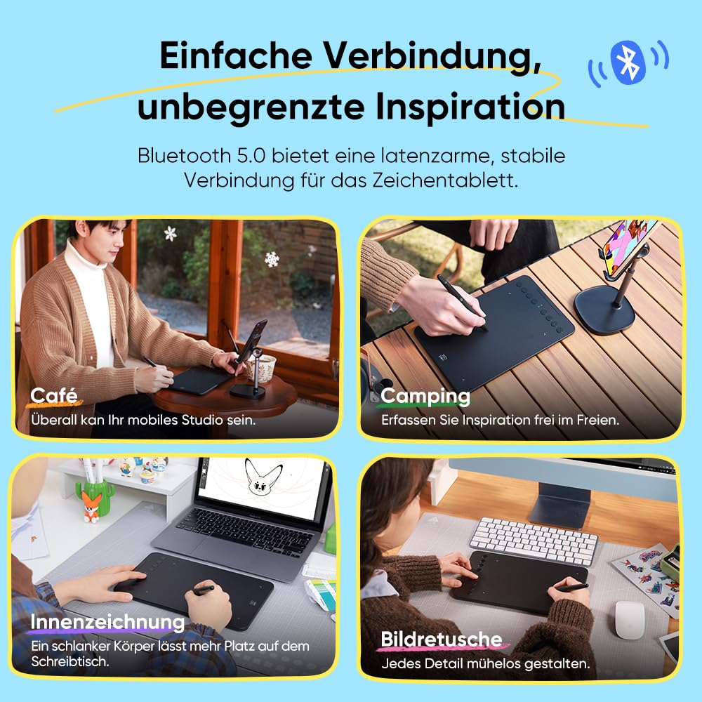 XPPen Deco mini7W V2 Grafiktablett 7x4,37 Zoll, mit Batterielos Stift 16384 Druckstufen, 5080LPI, 200RPS, 8 Tasten, Bluetooth-5.0, Kompatibel mit Windows, macOS, Android, ChromeOS und Linux