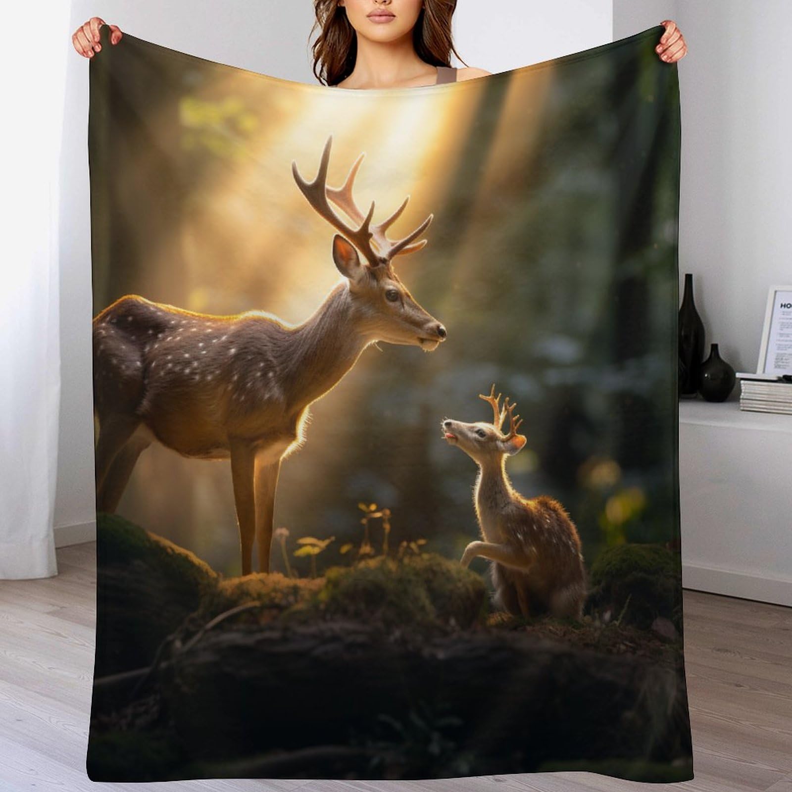Ggjjtt Deer Ultra Soft Fleece Throw Plush Blanket Soft Fluffy Flannel Material – Home Decor Bed, Couch, Sofa Travel Nap Throws Blanket（130×150Cm）
