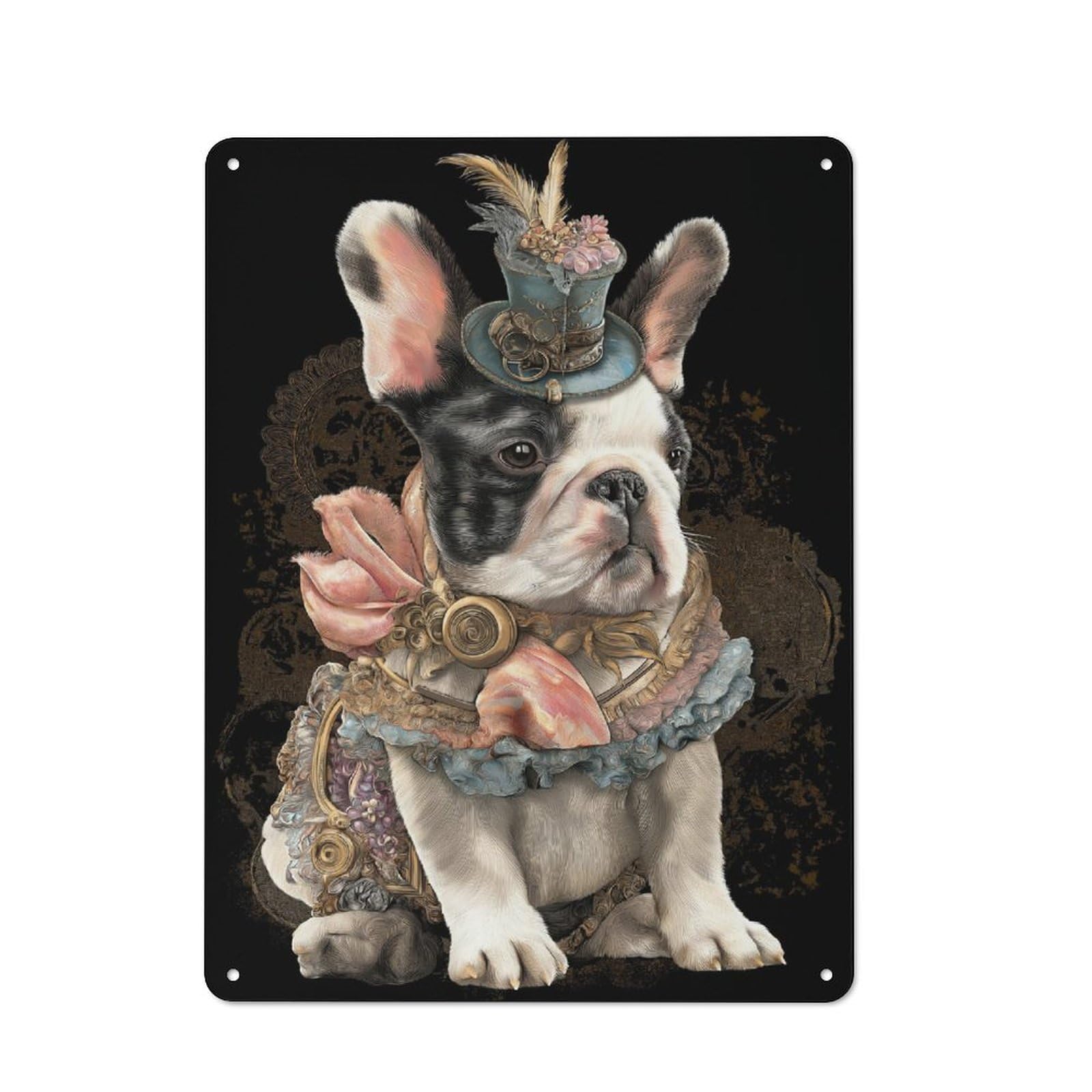 Junmoney Steampunk Bulldog In Elegant Attire Metal Wall Plaque With Design 40X30cm, Old Fashioned Vintage Wall Decor For Living Room, Hallway, Kitchen Or Cafe