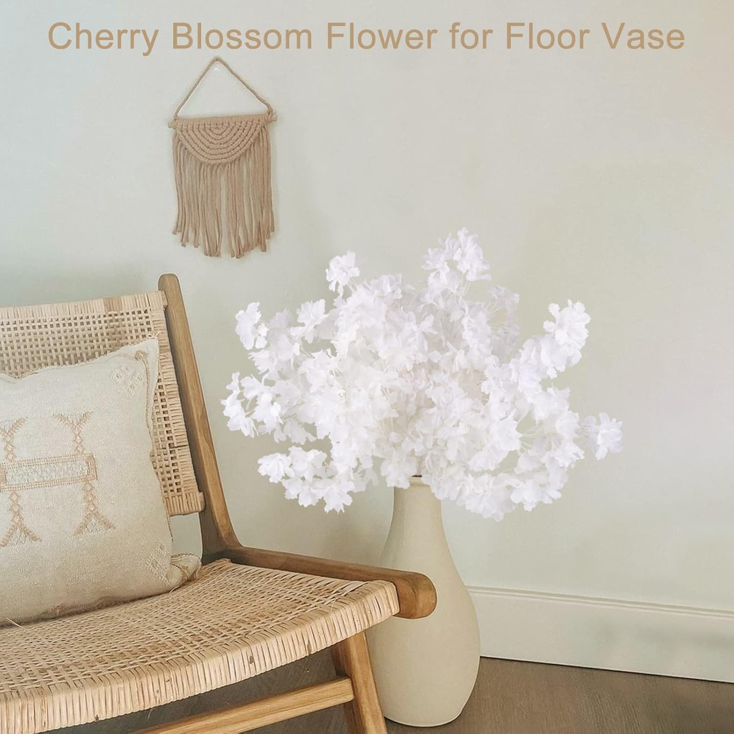 Pusuny Artificial Faux Cherry Blossom Branches Decor, 35 Inch for Tall Floor Vase Used as Wedding Home Decoration, Fake White Flowers for Dinner Table Centrepiece, White, 5PCS - Image 8
