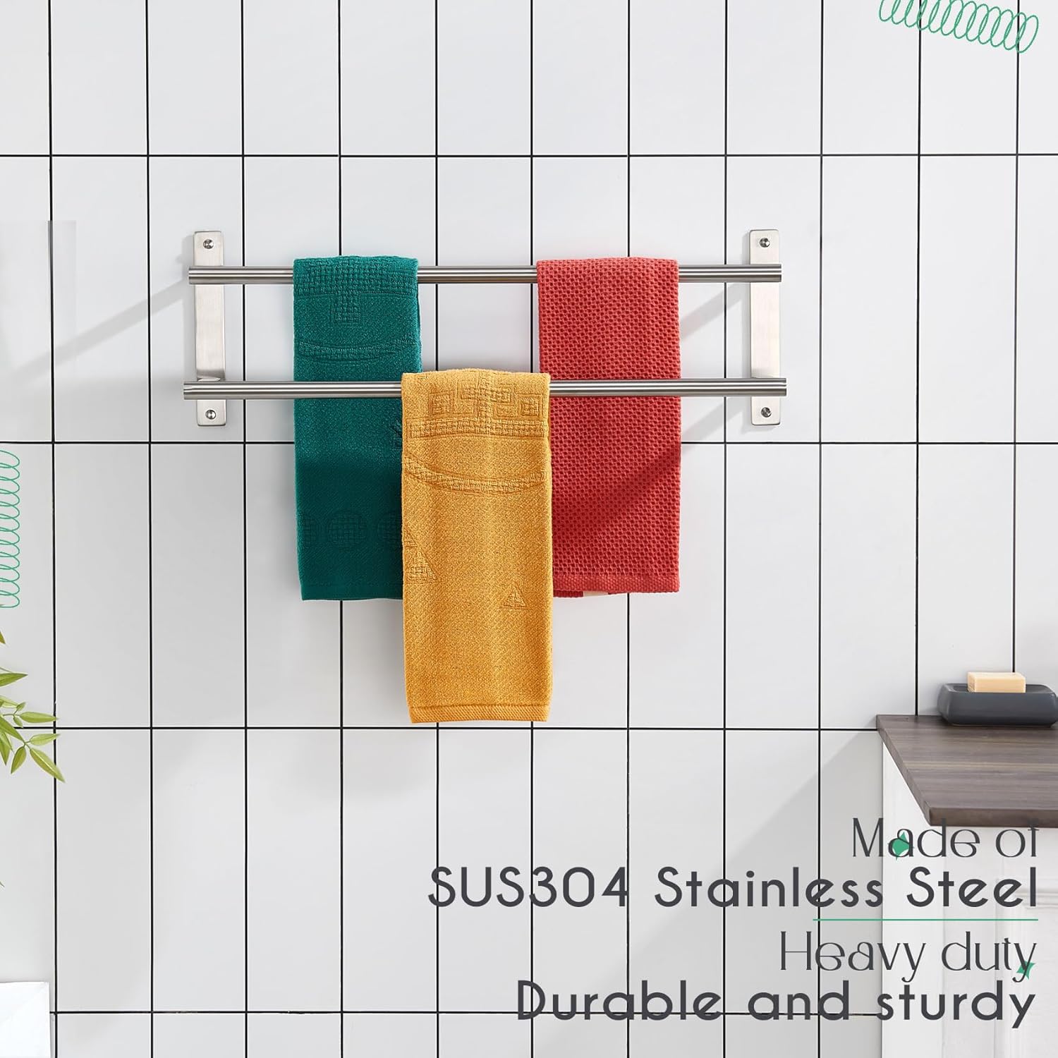 KOKOSIRI 24 Inch Bath Towel Bars Double Towel Racks Bathroom Towel Holder Towel Rails Towel Storage Towel Shelves Wall Mount Stainless Steel Brushed Nickel B5010BR-L24
