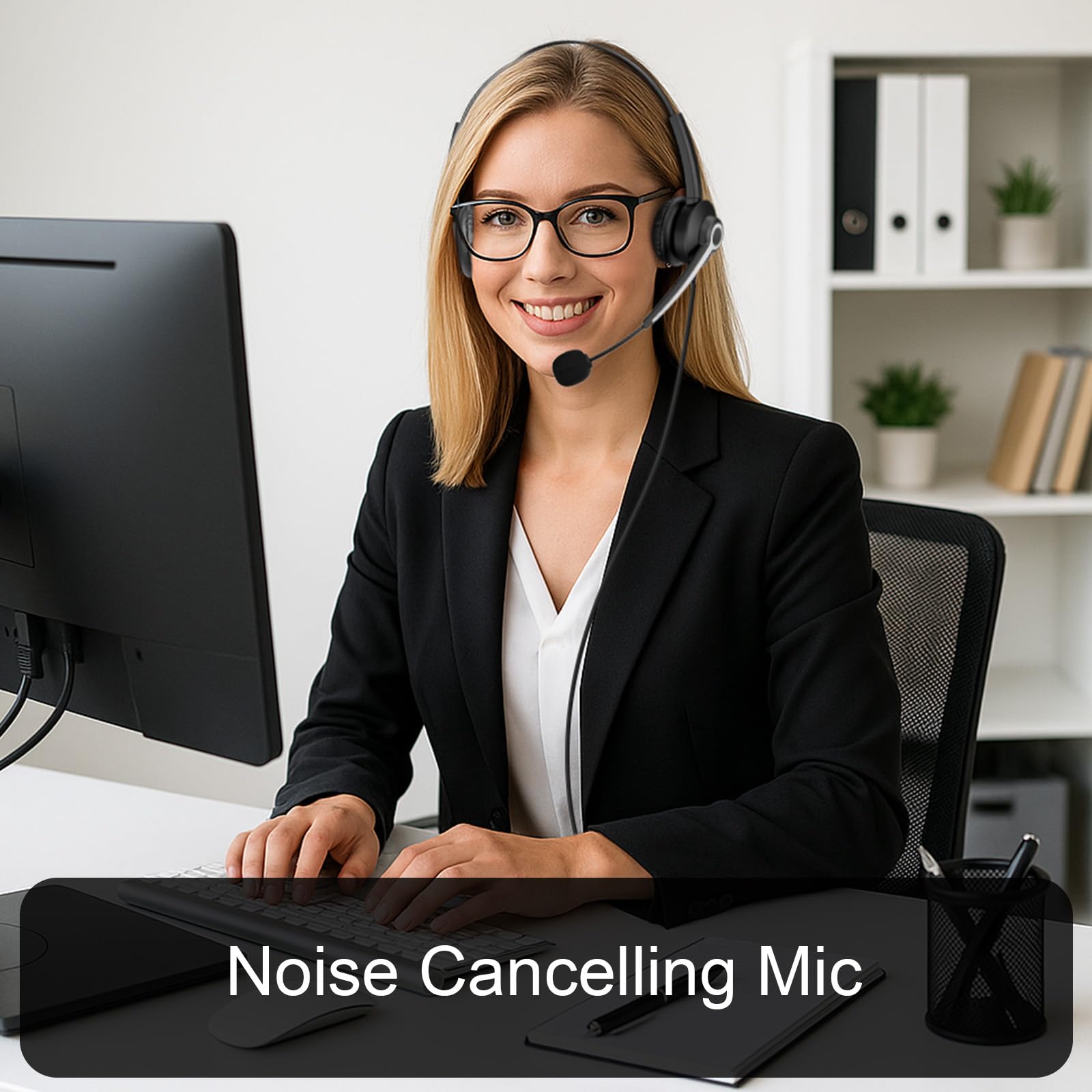 Voistek Cuffie USB con Microfono per PC, 3 in 1 (USB-C, USB-A, 3.5mm Jack), On-Ear Headset con Microfono Cancellazione del Rumore per Ufficio, Lavoro, Call Center, Zoom, Home Office, Corsi Online