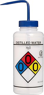 SP Bel-Art Right-to-Know Safety-Vented/Labeled 4-Color Distilled Water Wide-Mouth Wash Bottles; 1000ml (32oz), Polyethylene w/Blue Polypropylene Cap (Pack of 2) (F11832-0004)
