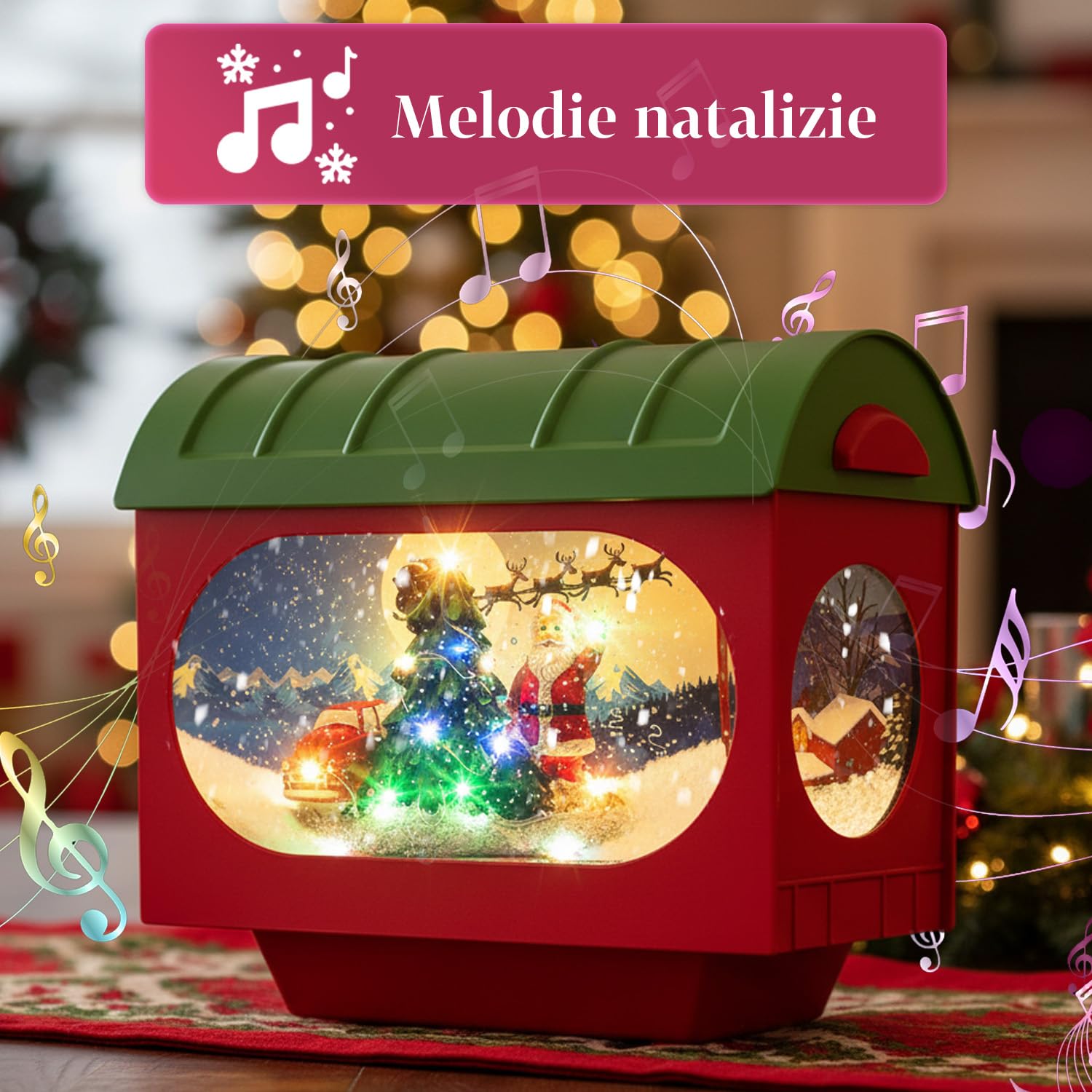 Avilia – Lampione Flash di Natale 160 cm con Musica Movimento Effetto Neve e Luci LED per Addobbi Natalizi da Esterno e Interno, Atmosfera Magica con Luce Calda e Design Fiabesco
