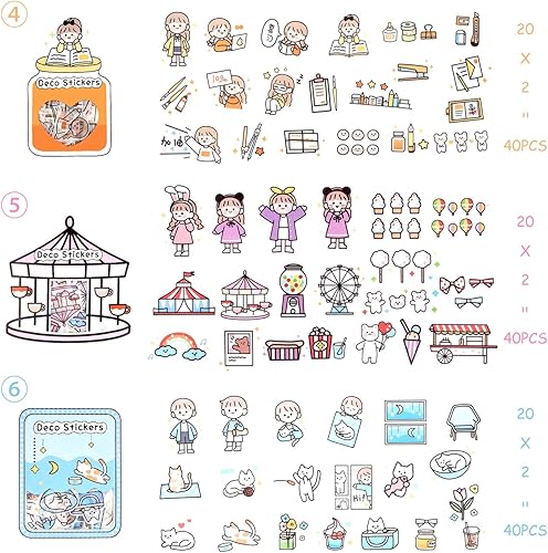 Miniatura 3 de 6 paquetes de calcomanías para álbumes de recortes, calcomanías Washi, calcomanías decorativas para planificador, calcomanías surtidas para diario,