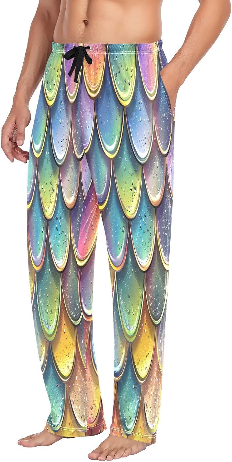 ALAZA Rainbow Mermaid Scale Men's Pajama Pants Men Cotton Pajama Bottoms with Pockets, S