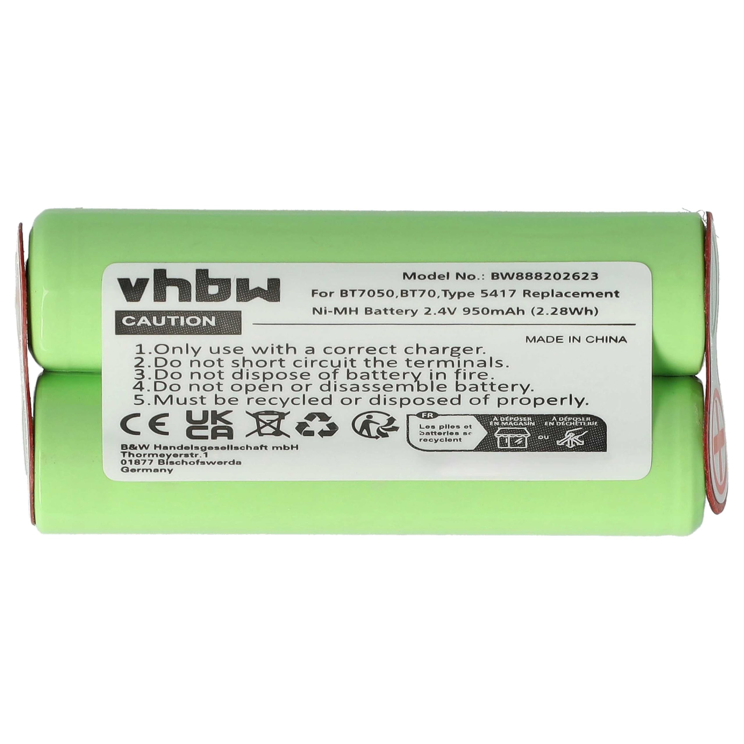 vhbw Wymienna bateria do Braun Type 5417 do golarki elektrycznej (950mAh, 2,4V, NiMH)