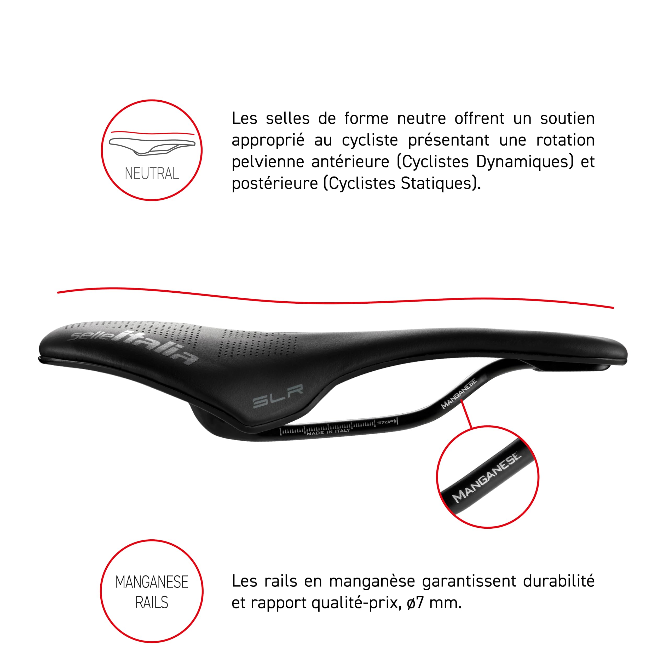 Selle Italia SLR Boost KC Manganese Superflow - Selle Vélo Route Classique, Gel Confort, Trou Superflow - Taille L3, Noir/Rouge