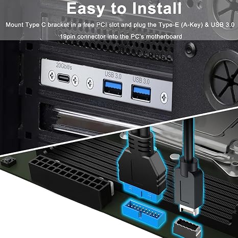 USB 3.2 Gen2x2 USB-C Front Panel Adapter Motherboard Connector Header Extension Cable, to USB3.2 Type-E Key-A 20 Pin, 19 Pin USB3.0 for Smartphone Laptop Mice Hub