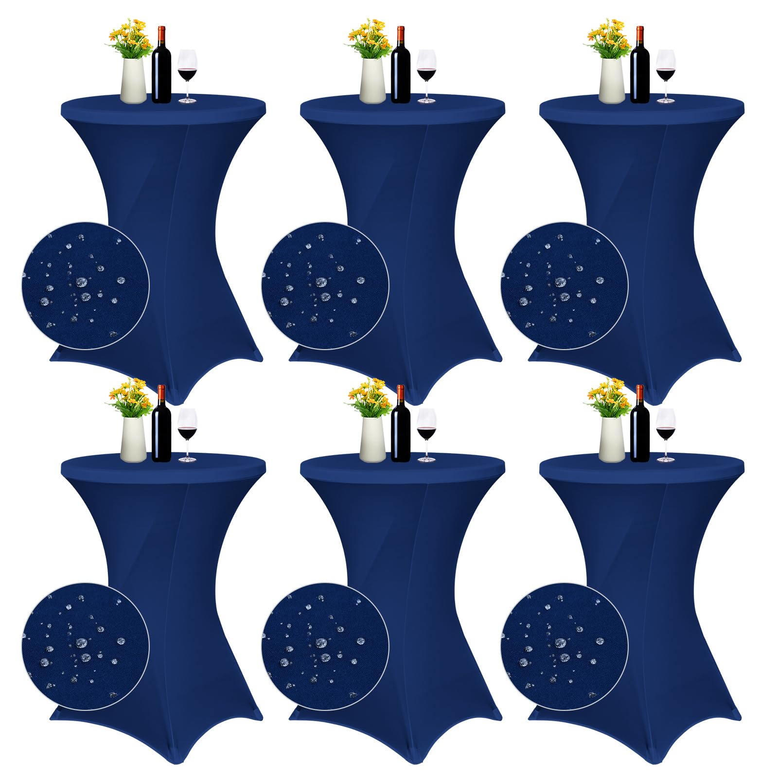 Paquete de 6 manteles elásticos de elastano con esquinas cuadradas de 80 x 110 cm, ajustables para mesa alta, resistentes al agua, mantel redondo para bar, boda, cóctel, fiesta, banquete (azul marino)