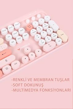 Wireless Turkish Keyboard+Mouse Set with Color Keys - Pink
