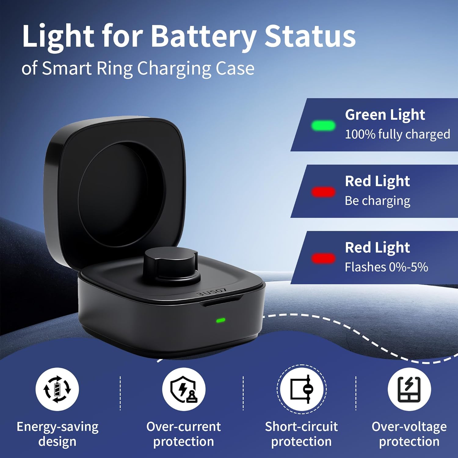 Smart Rings Charger Case Only Compatible with Oura Ring Gen 3 Heritage/Horizon - Rings Charging Box with Indicator Light - Portable for Ring Storage, Travel, Prevent Scratches (Size 7) - Image 4