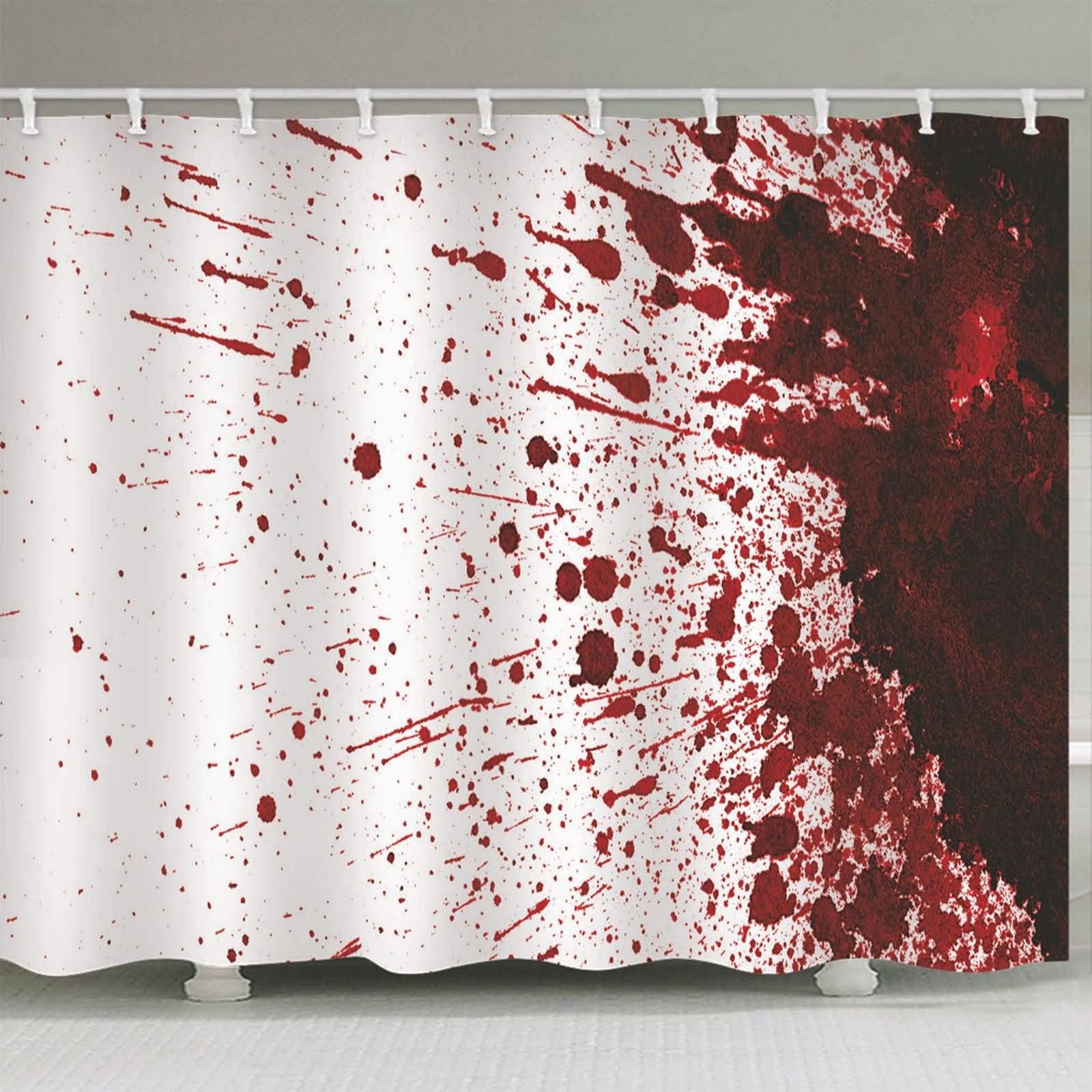 AMDXD Duschvorhang 180x200cm, Bespritzt Blut Badewanne Vorhang aus Polyester mit 12 Duschvorhangringen, für Badezimmer Badewanne, Schnelltrocknend, Anti-Schimmel, Waschbar, Weiß Rot 71X79″