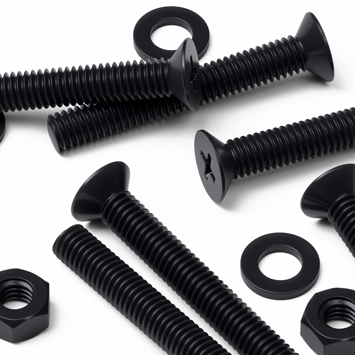 Vis nylon noires M6x40 anti-rouille avec écrous et rondelles pour assemblage propre