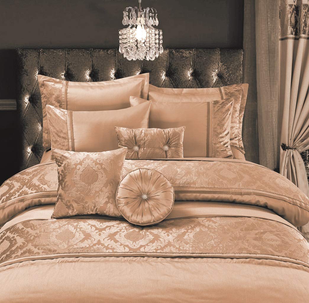 Luxurious Embroidered Casablanca Duvet Quilt Cover Bedding Set with Matching Pillowcases, Bed Throw with Pillow shams, Curtains & Filled Cushions Bed Linen Set (Gold, Singe Duvet Cover Set) โ image 1