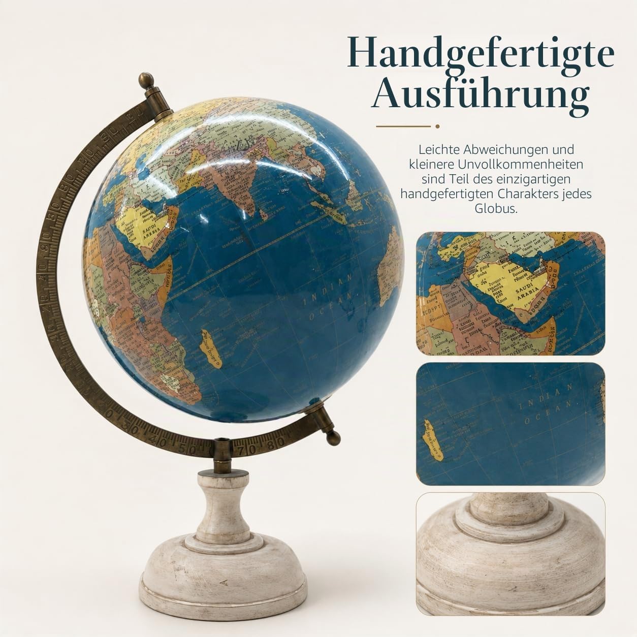 EXERZ 20cm Antiker Globus, Englische Karte, Ozeanblau mit Holzsockel (20 cm)
