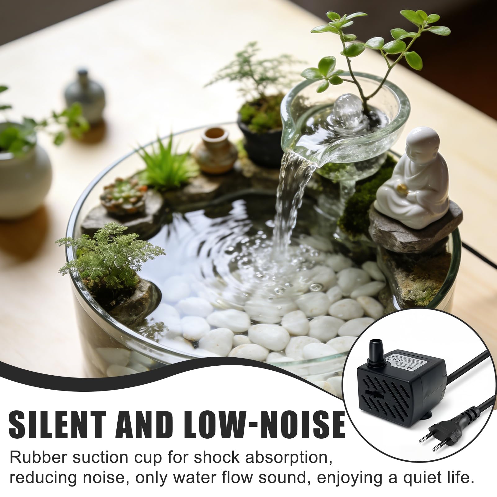Pompe à Eau Submersible 3.5W, Mini Pompe Aquarium Ultra-Silencieuse 200L/H avec Câble de 1,5M, Pompe Fontaine à Eau Chat pour Bassin, Statuaire, Cascade et Hydroponie