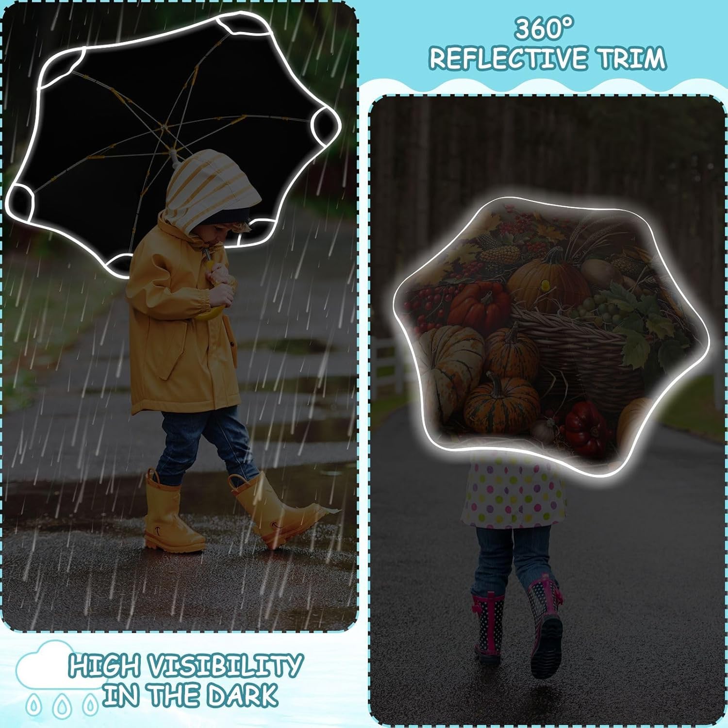 Umbrella for Kids Boys Retro Owl Dark Blue Kids Umbrellas, J Handle Golf Stick Umbrella