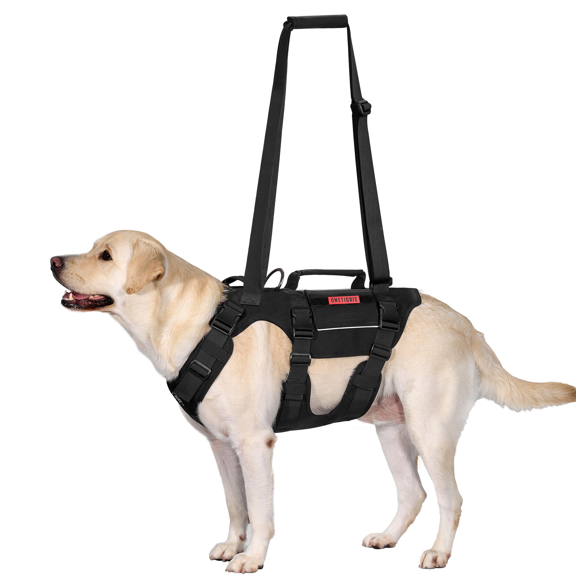 OneTigris Arnés para perros, Guider Soporte Arnés de elevación para perros medianos y grandes, arnés de seguridad con 2 asas, correa de hombro ajustable negro L