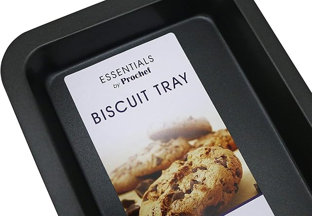Prochef Medium Non-Stick Carbon Steel Biscuit Oven Tray for Biscuits, Cookies, Flapjacks & Baked Cakes - 32.3cm x 21.7cm x 3.4cm - Black