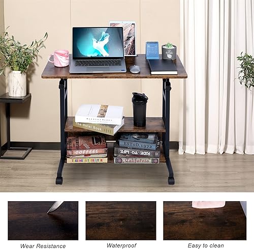 Miniatura 4 de Home Office Desks Standing Adjustable Height Small Laptop Desk with Storage for Small Spaces Computer Table for Couch Bedrooms Mobile Rolling