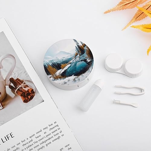 Miniatura 5 de Estuche para lentes de contacto, viaje, invierno, montañas, nieve, escena, impresión, caja de contacto con solución de espejo, aplicador de