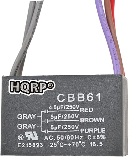 Miniatura 3 de HQRP Condensador de ventilador de techo CBB61 1uf+2uf de 3 cables con certificación UL