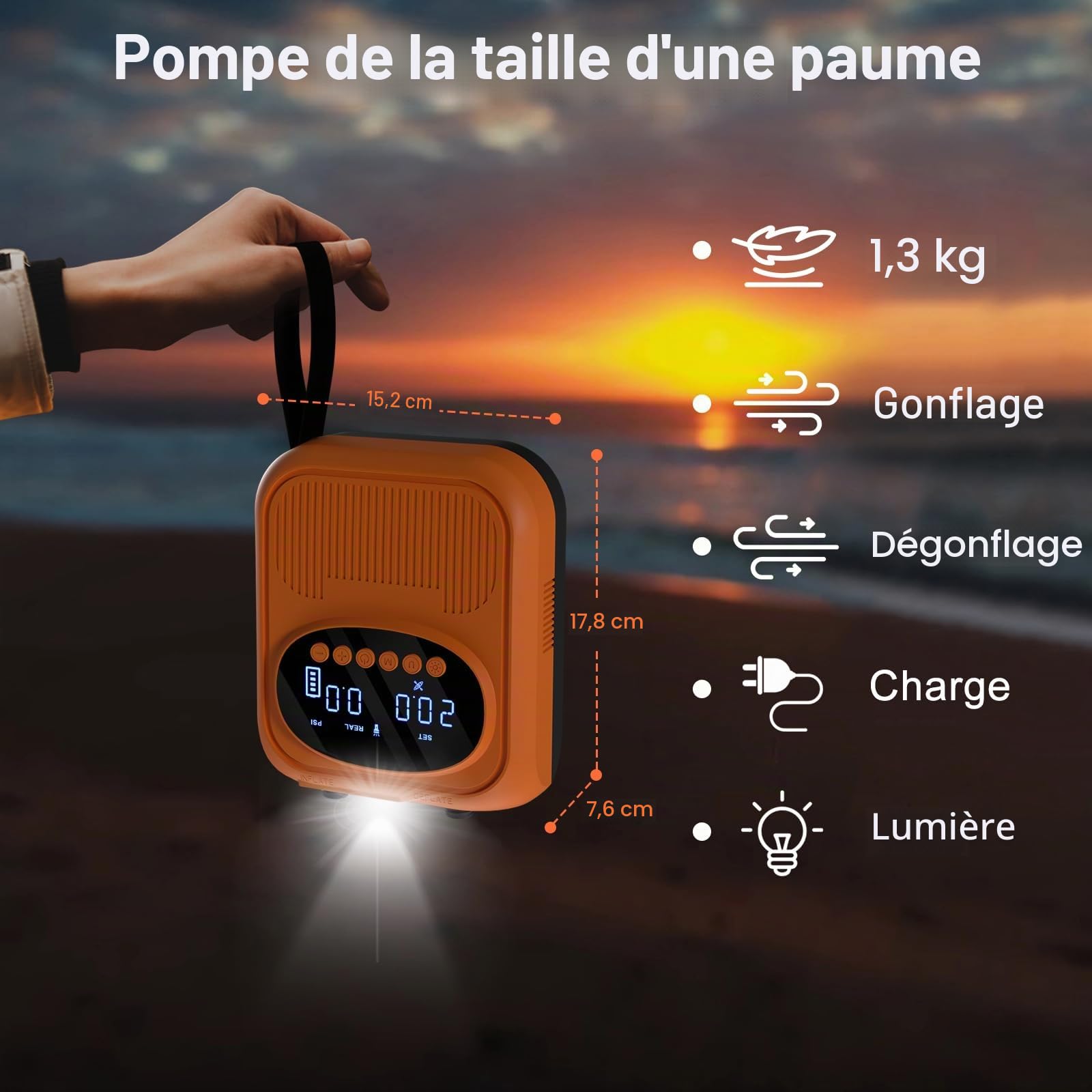 Pompe Électrique 20 PSI pour Sup - Pompe Intelligente Rechargeable avec Connecteur 12V, Gonflage/Dégonflage Auto-Arrêt - pour Paddle, Kayak, Tentes, Matelas Air, Jouets Piscine
