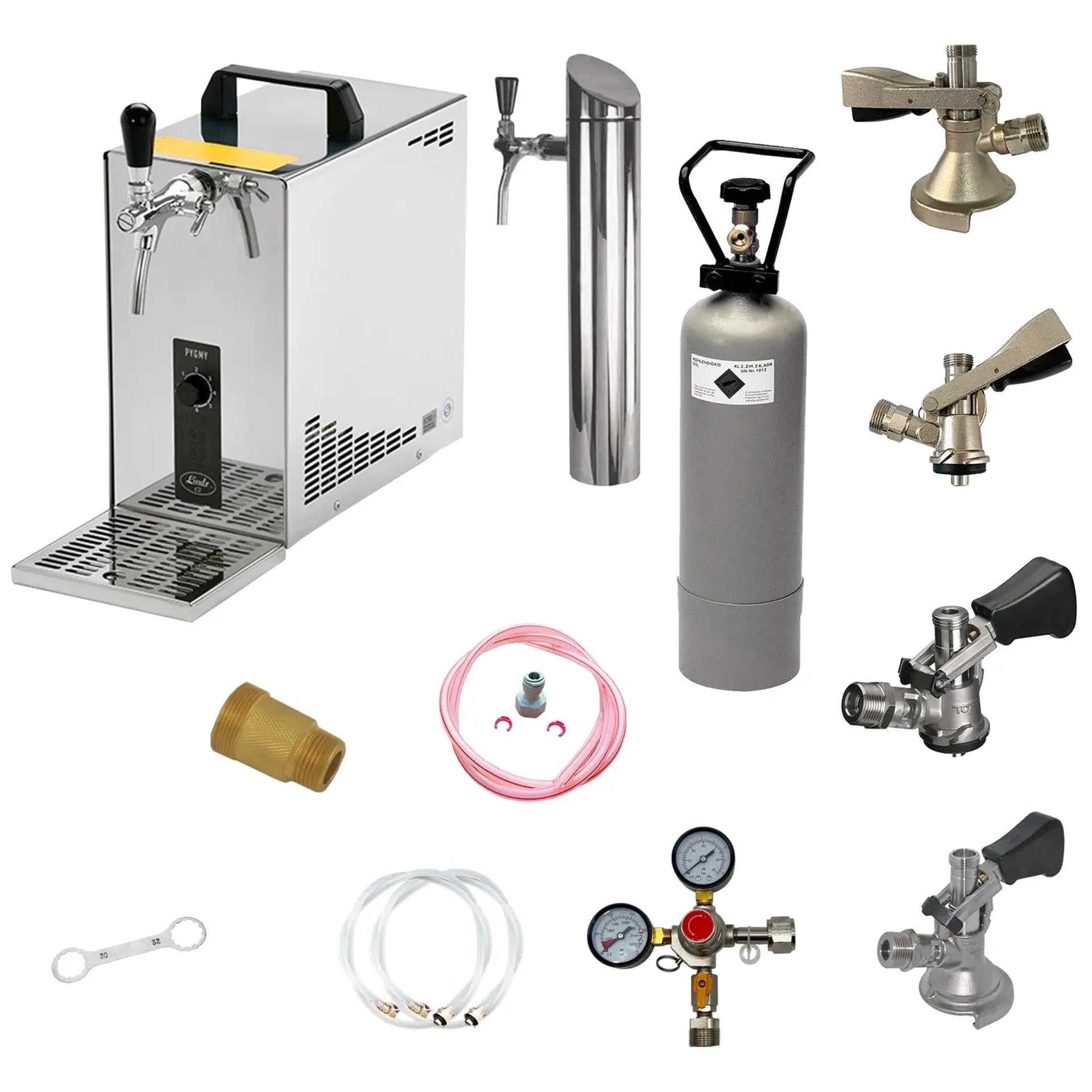 Juego de todo cabezal de tirador de cerveza bajo mostrador con enfriador en seco Pygmy 25 LE, 30 l/h, columna de tirador Green Line, incluye cabezales de grifo