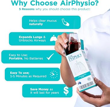 AirPhysio | Drug-Free Portable Breathing Trainer Device for Lungs | Breathe Better, Improve Lung Health & Mucus Clearance | Average Lung Capacity Device | Made in Australia
